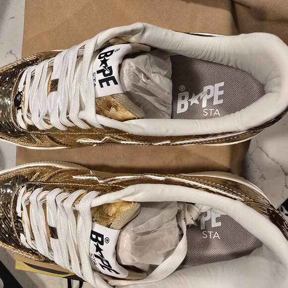A Bathing Ape BAPE Bapesta #5 GOLD Mens Size 12 1K80191305 Shoes Sneakers NEW - Picture 10 of 16